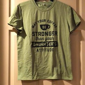 Olive green coffee t-shirt-super soft feel. Size medium